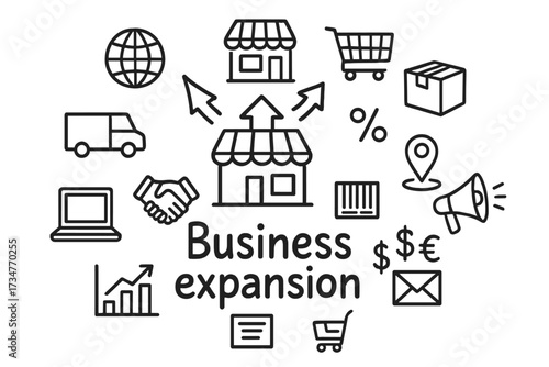 Business Expansion Doodles. Business expansion. Hand-drawn doodle illustration of Business expansion. In the
