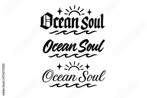 Ocean Soul Calligraphy. Ocean Soul. Create a calligraphy lettering illustration of the phrase: Ocean Soul.