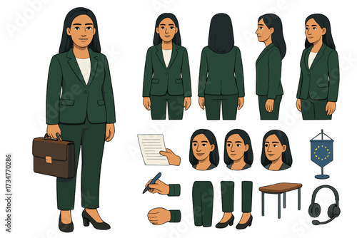 Diplomat Character Creation. Cartoon realistic vector illustration, Character constructor style, isolated