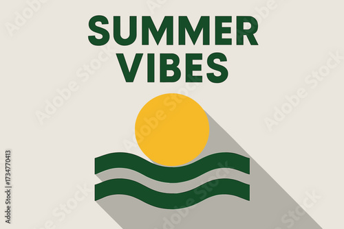 Minimalist Summer Poster. Summer Vibes. geometric sans heavy, flat fills, long angled shadows, minimalist