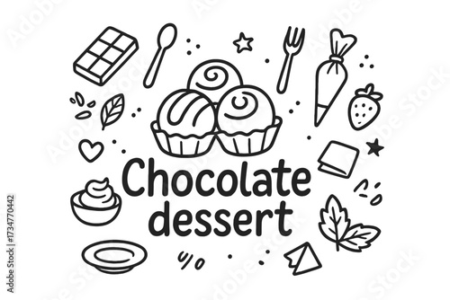 Chocolate Dessert Doodle. Chocolate dessert. Hand-drawn doodle illustration of Chocolate dessert. In the