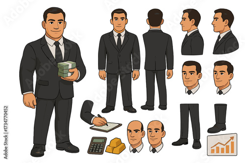 Banker Character Constructor. Cartoon realistic vector illustration, Character constructor style, isolated