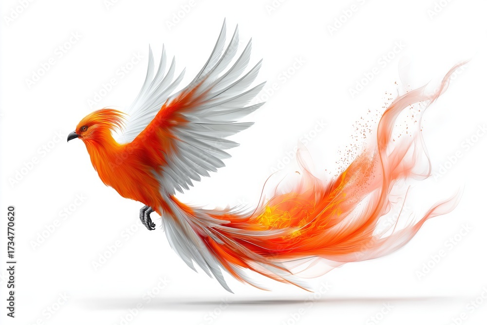 Fototapeta premium Mythical phoenix bird with fiery wings and flaming feathers symbolizing rebirth fire legend and fantasy folklore supernatural design, Generative AI