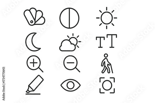 Accessible UI Icon Set. Accessible user interface (UI) design. Line outline icon set of Accessible user