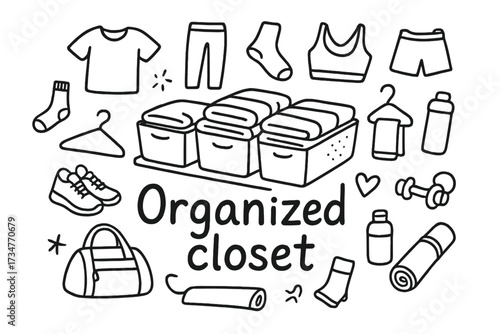 Organized Closet Doodle. Organized closet. Hand-drawn doodle illustration of Organized closet. In the middle,