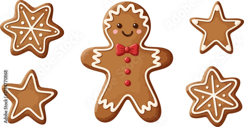 Christmas Gingerbread Cookie Set with Man and Stars.