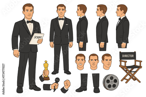 Actor Character Constructor. Cartoon realistic vector illustration, Character constructor style, isolated
