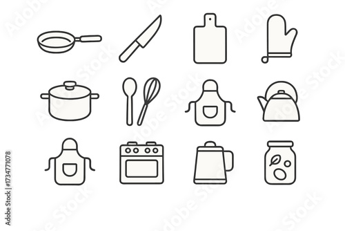 Family Cooking Icons. The importance of shared family responsibilities. Line outline icon set of The
