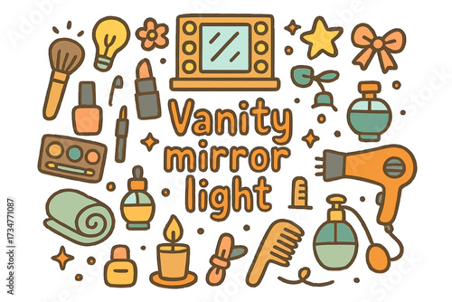 Vanity Mirror Doodle. Vanity mirror light. Hand-drawn doodle illustration of Vanity mirror light. light bulb,