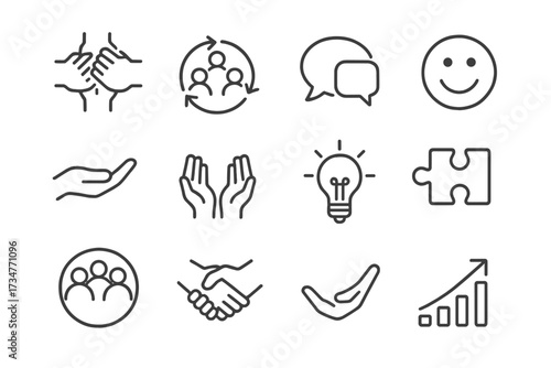 Family Responsibility Icons. The importance of shared family responsibilities. Line outline icon set of The
