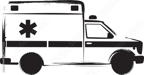 Ambulance vehicle side view grunge style isolated vector illustration for emergency medical services