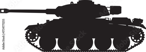 Armored tank silhouette, war machine, military vehicle, army weapon design
