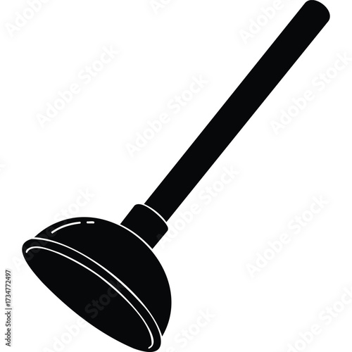 Black and White Plunger Illustration drain clog unclog tool plumbing bathroom kitchen sink toilet rubber handle household equipment fix