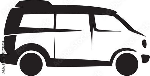 Camper Van Silhouette with Windows and Roof Detail
