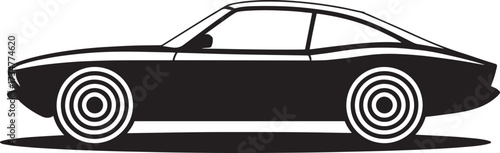 Classic sports car silhouette with stylized wheels for automotive design