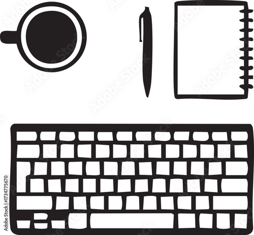 Top View Workspace silhouette vector