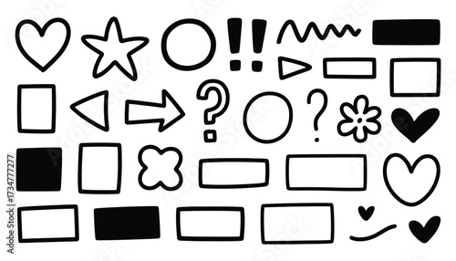 Hand-drawn sketchy geometric shapes and symbols collection for creative projects