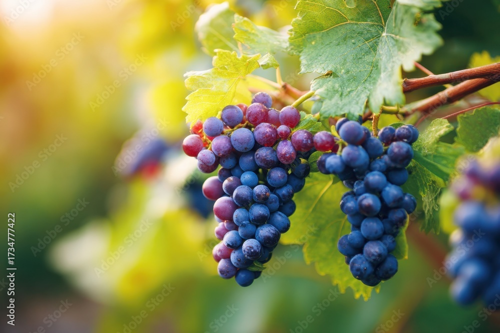 Fototapeta premium Close-up of colorful ripe grapes on vine