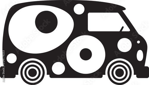 Hippie Van Silhouette with Circles and Bubbles