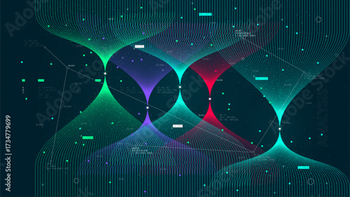 Cloud data computing and neural network, cluster database processing by computer algorithms, Big data visualization information flow sorting and analysis, Futuristic technology background
