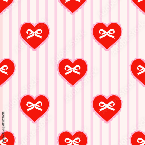  Hearts and Bows on Pink Stripes Pattern