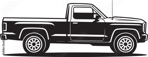 Old model pickup truck side view silhouette vector graphic