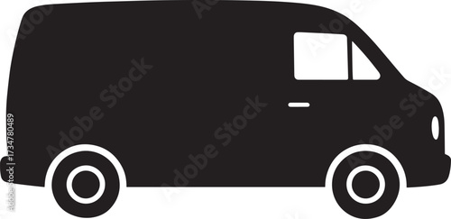 Plain Delivery Van Silhouette Side View Black Commercial Transport Icon Graphic