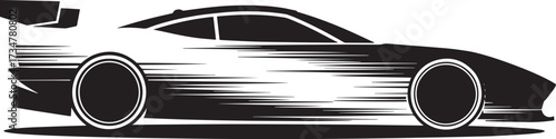 Racing Car Silhouette Speed Effect Sportscar Outline Black White Dynamic Vector