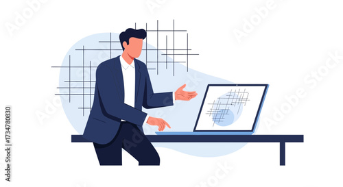 A Business Professional Explaining Ideas Using a Digital Interface via Contemporary Technologies