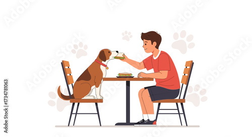 A Caring Owner Giving Food To His Best Friend At A Restaurant Setting