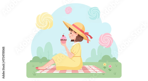 A Calm Moment: Enjoying Dessert Under Sky and Nature's Gentle Embrace