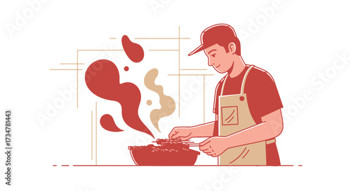 A Chef Creatively Preparing Food, Skewers, Cooking, Tasty Cuisine, Delicious Meal Design.