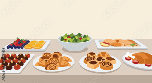 A Colorful Display Of Food On Plates At A Gathering Or Celebration Event