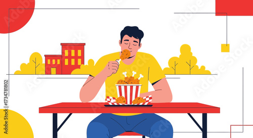 A Pleasant Afternoon: Enjoying Fried Chicken at an Outdoor Restaurant