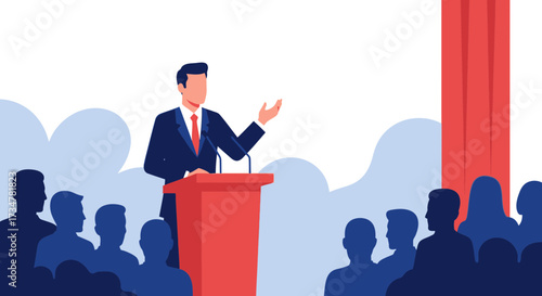 A Politician Giving a Speech to an Audience at a Podium in an Auditorium