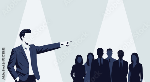 A professional businessman pointing to a group of people under spotlights concept