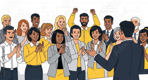 A diverse team applauding a leader or presenter at a business meeting