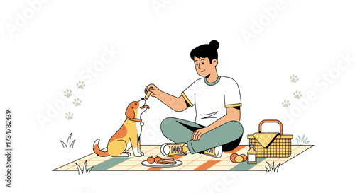 A Happy Afternoon With A Dog And Picnic Basket In A Cheerful Park Setting