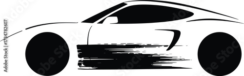 Sport car silhouette grunge style modern vehicle with abstract paint stroke graphic