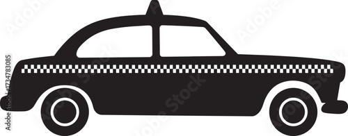 Taxi car silhouette, classic automobile side view, checkered stripe, vector illustration