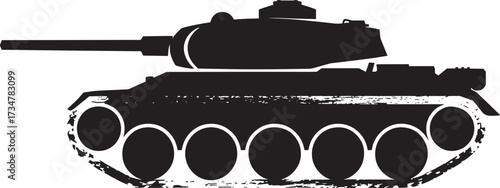 Tank military silhouette, armored army vehicle, war machine combat design