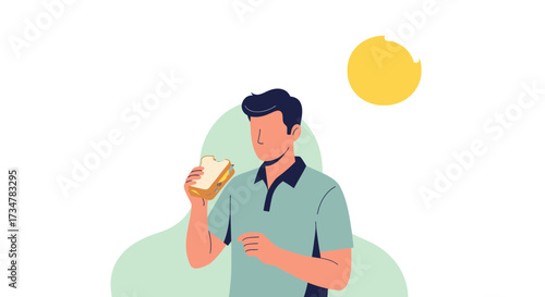 A Man Eating a Delicious Sandwich Outdoors During a Bright, Sunny Day