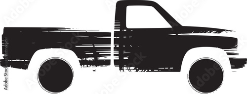 Vintage pickup truck silhouette with grunge brush stroke texture effect