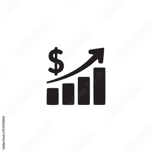 Vector art of an upwardtrending bar graph with a dollar sign, , symbolizes financial growth and success, representing positive economic trends and investment opportunities in business and finance