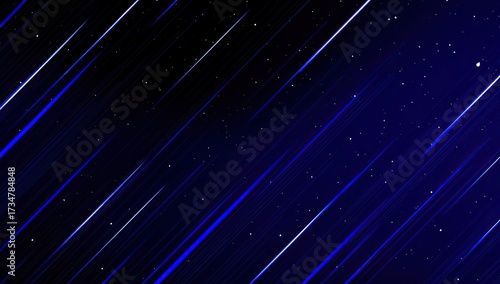 Diagonal streaks of vibrant blue light against a dark backdrop, punctuated by small white specks, creating a dynamic and otherworldly aesthetic.
