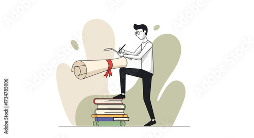 Academic Achievement Depicted With A Graduate Receiving His Graduation Document