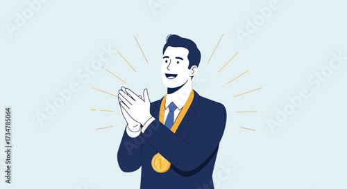 Accomplished Businessman Celebrating Achievement With Applause Shining In Success's Light