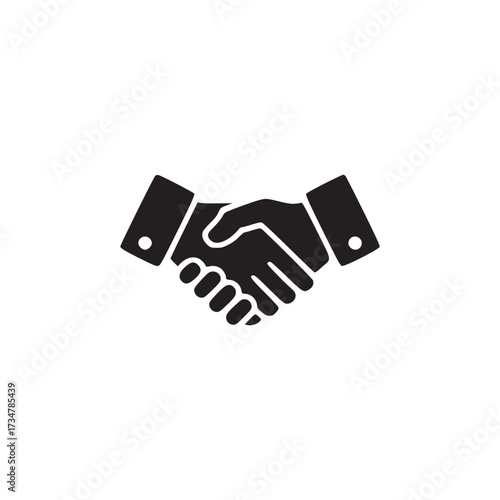 Vector art of a black and white silhouette of a handshake, representing agreement, partnership, collaboration, and the establishment of trust in business and personal relationships