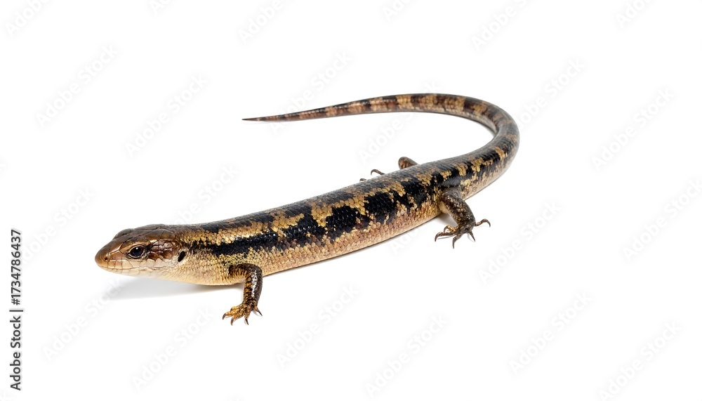 Naklejka premium A detailed close-up view of a patterned lizard against a plain white background.