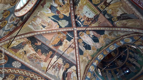 The Podmaine Monastery in Budva, Montenegro, was built in the 15th century. Its interior is notable for its frescoes.